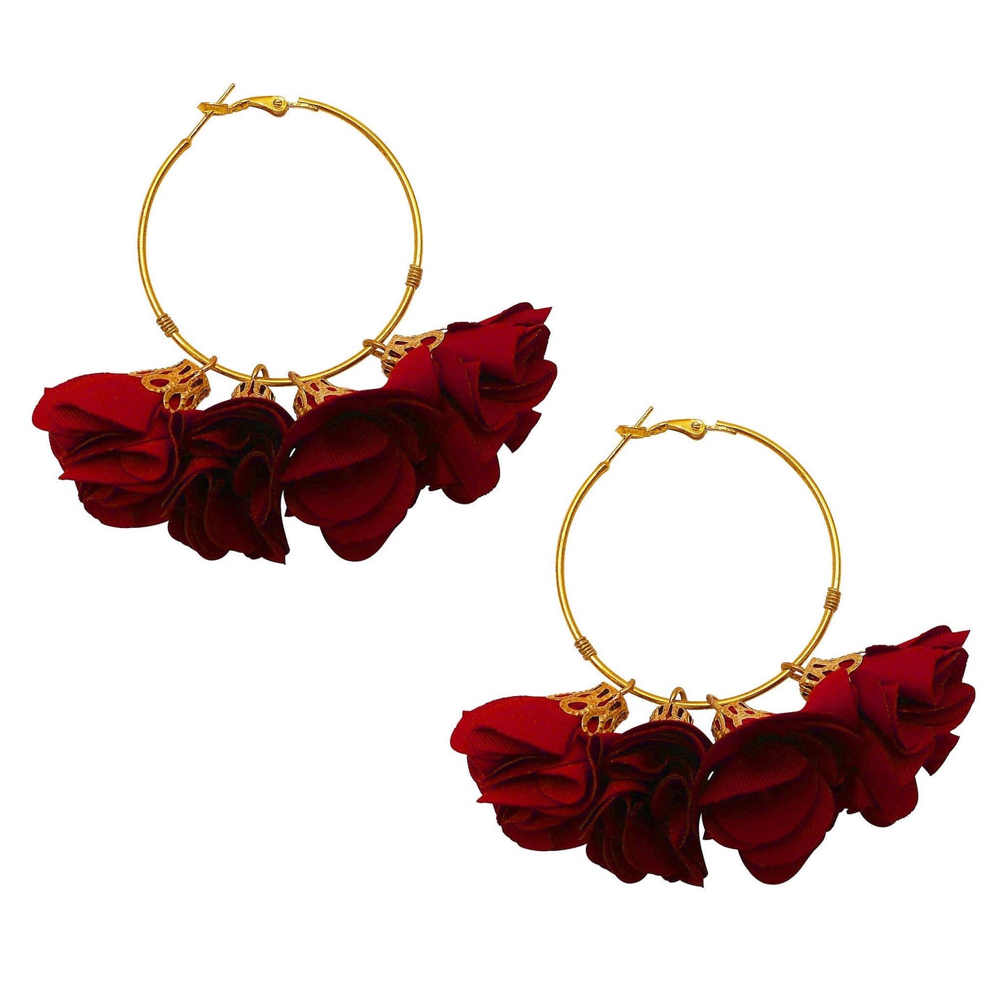 Hoop Flower Earring dark red