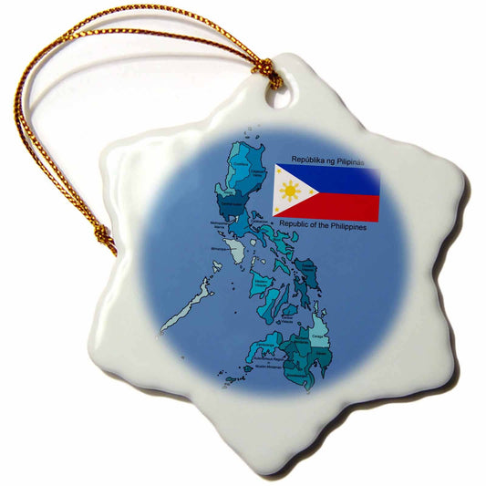 Snowflake porcelain ornament, flag and map Philippines 7.6cm