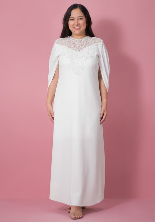 Emdroidered Lace Wraparoud Cape Sleeve Maxi Dress  !!!!!!MADE TO ORDER!!!!!!
