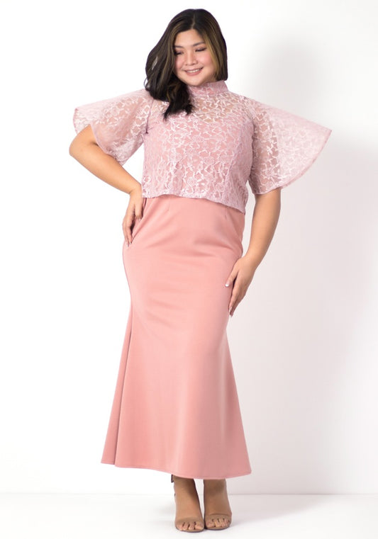 Voluminous Flared Sleeves Maxi Dress old rose color !!!MADE TO ORDER!!!