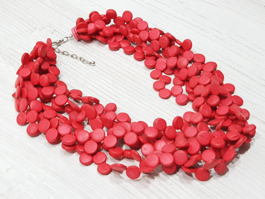 Vegan Coconutshells Necklace red 6 rows 50cm