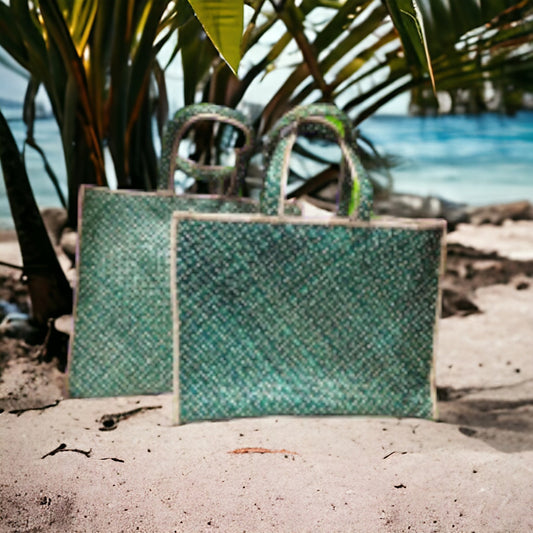 Handmade native Bayong Bag green Triple Wave