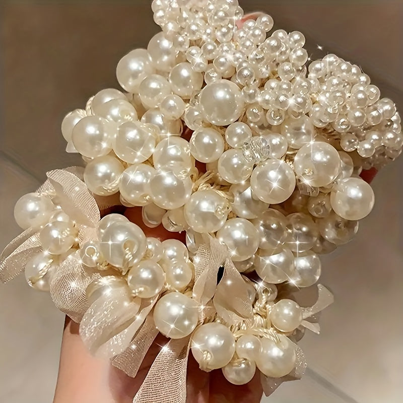Elegante Hair Scrunches with artificial pearls 4pcs