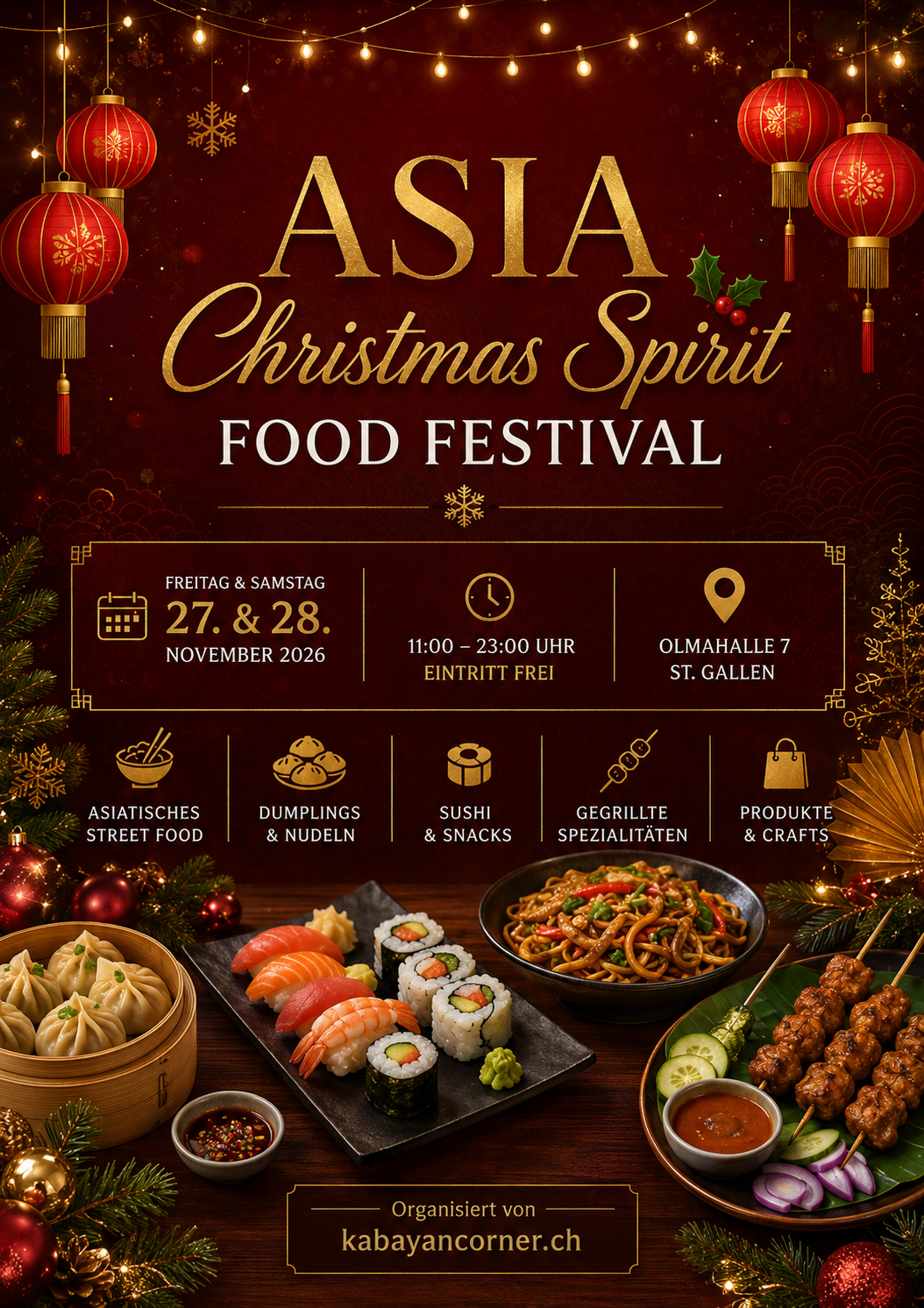 Asia Christmas Spirit Food Festival St. Gallen 27. 28. November 2026 – Olmahalle