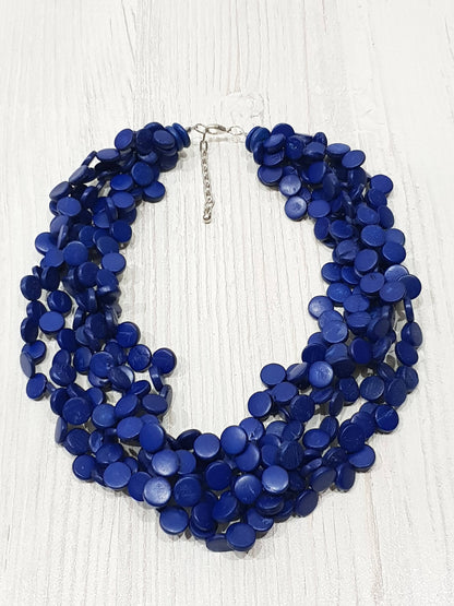 Vegan Coconut necklace blue 6-reihig 50cm