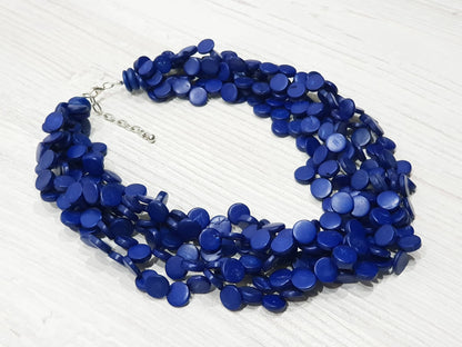 Vegan Coconut necklace blue 6-reihig 50cm