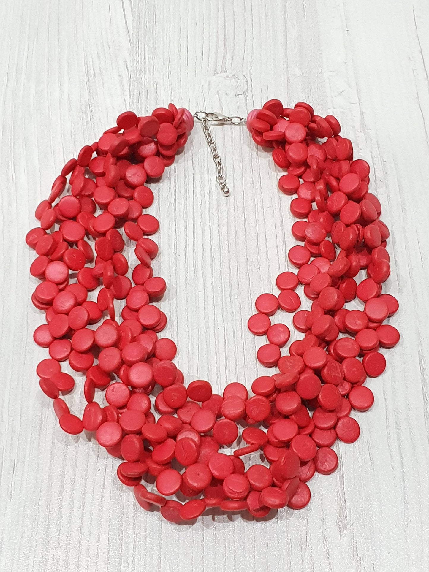 Vegan Coconutshells Necklace red 6 rows 50cm