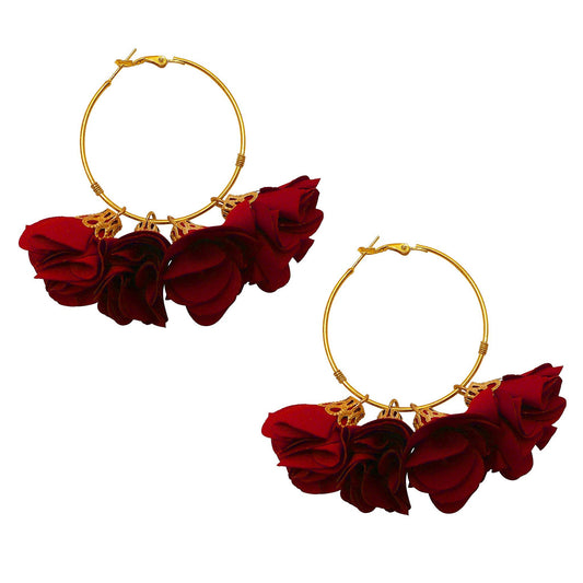 Hoop Flower Earring dark red