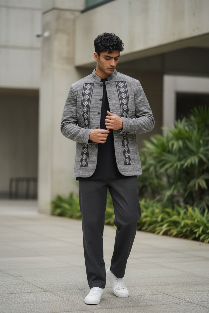 Philippine Mens Barong Jacket grey