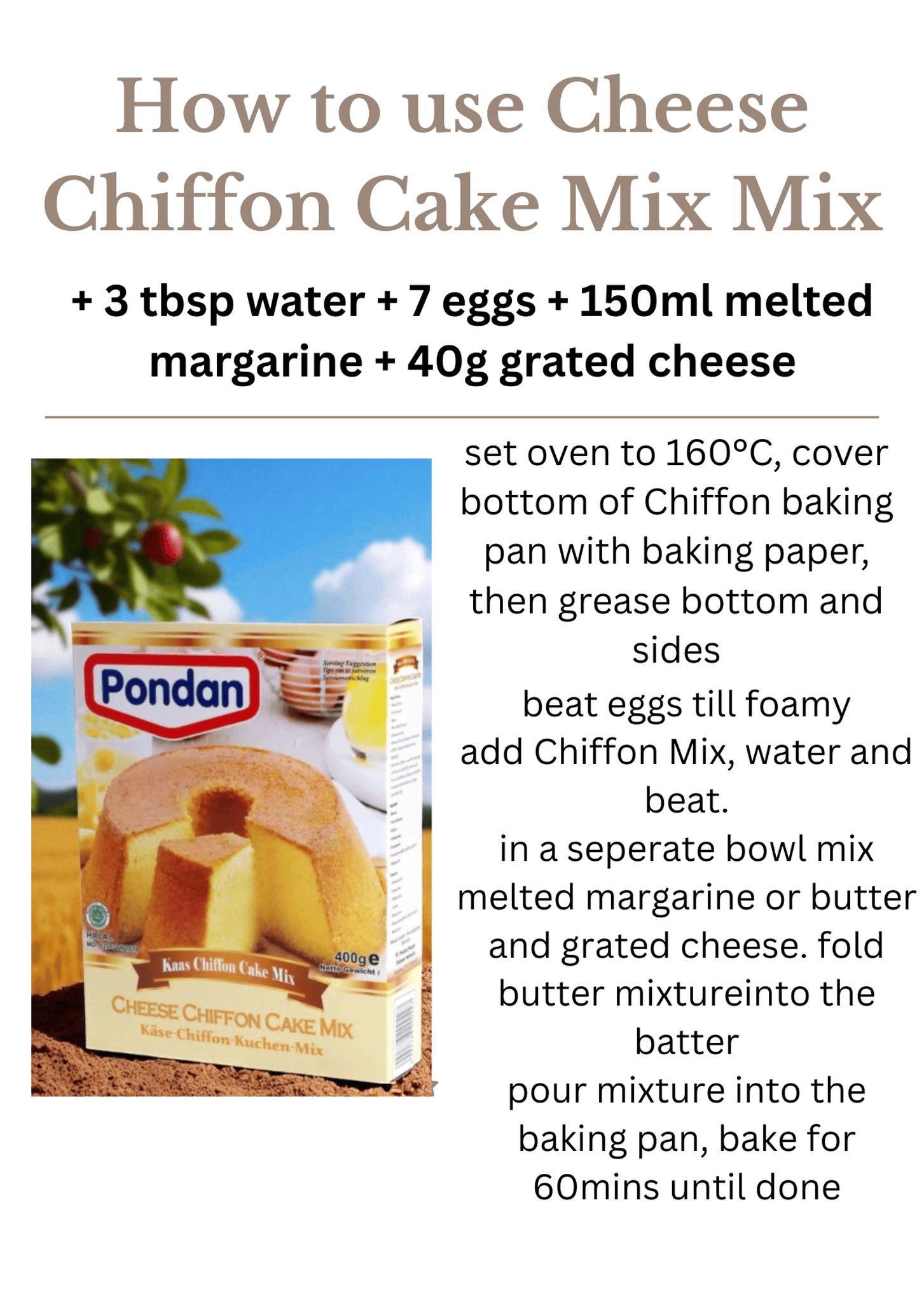 Pondan Cheese Chiffon Cake Mix 400g
