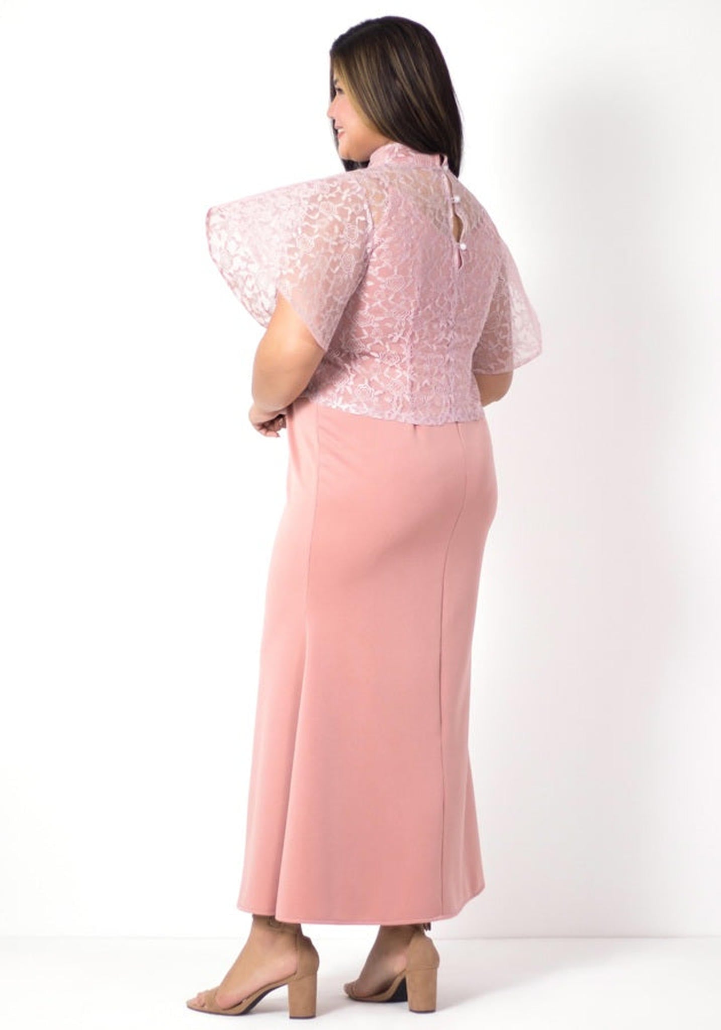 Voluminous Flared Sleeves Maxi Dress old rose color !!!MADE TO ORDER!!!