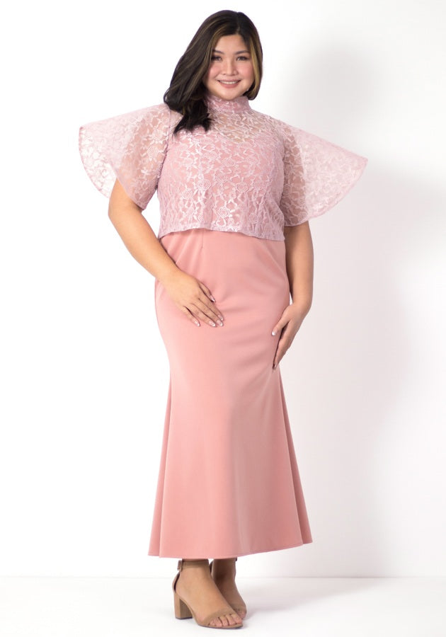 Voluminous Flared Sleeves Maxi Dress old rose color !!!PREORDER!!!