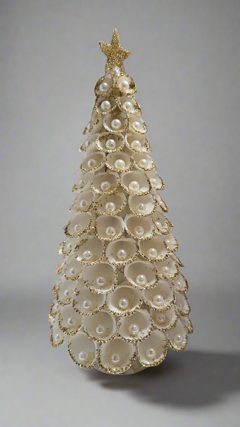 Shell Tree with Pearls (White/Gold)  21cm 1pc