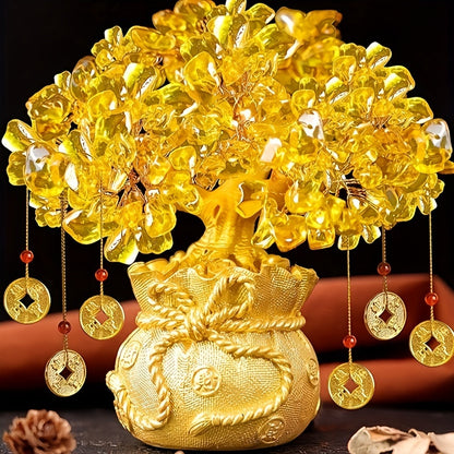 Golden Citrine Crystal Bonsai Tree with Dragon Pot Decor